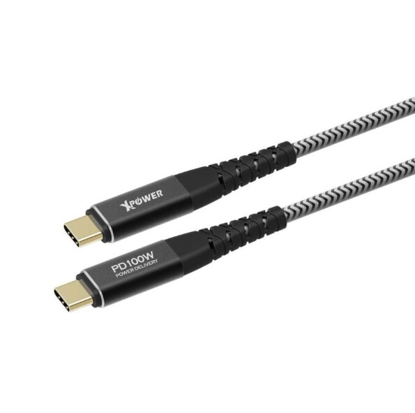CABLE TYPE-C TO TYPE-C SYNC & CHARGE KC 1.2M KEVLAR BULLETPROOF MATERIAL BLACK XPOWER -0