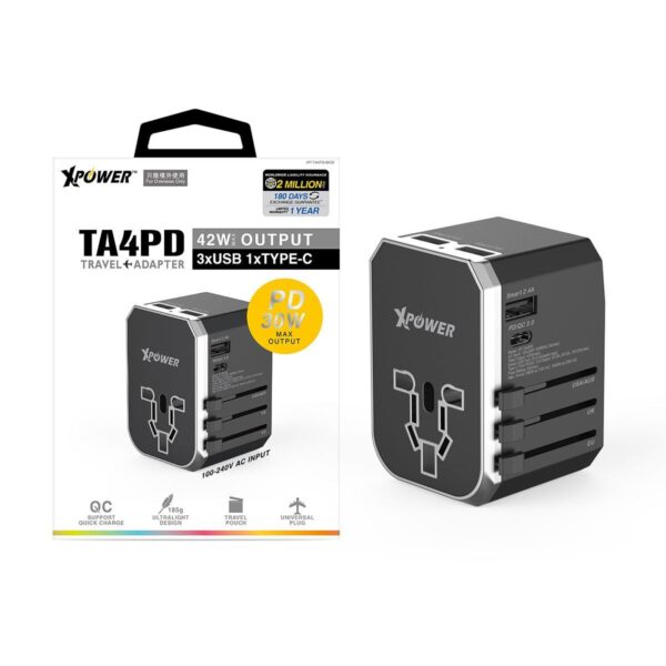 TRAVEL ADAPTER XPOWER TA4PD 42W PD & QC3.0 -20239