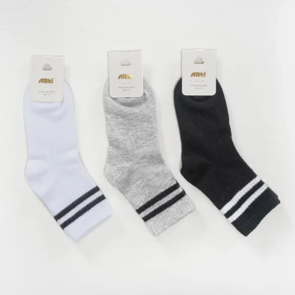 2 in 1 Double Stripe Cotton Rich Boys Sports Ankle Socks - Image 2