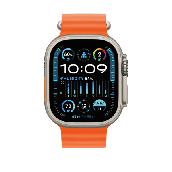 Apple Watch Ultra 2 Mrf23 مزودة بنظام تحديد المواقع العالمي + شبكة خلوية، مقاس 49 ملم، هيكل من التيتانيوم مع حزام برتقالي/بيج