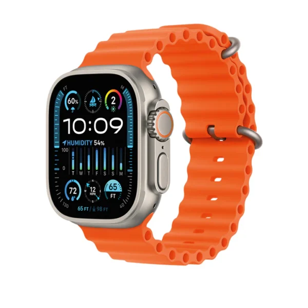 ⁦Apple Watch Ultra 2 Mrf23 مزودة بنظام تحديد المواقع العالمي + شبكة خلوية، مقاس 49 ملم، هيكل من التيتانيوم مع حزام برتقالي/بيج⁩ - الصورة ⁦3⁩