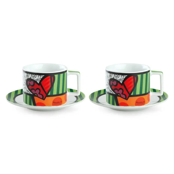 Britto Set 2 Cappuccino Cups With Saucers Britto Heart ml.220