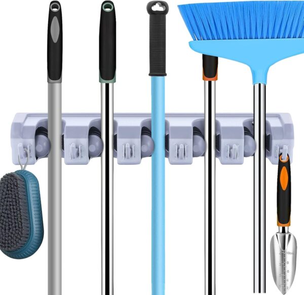 Broom Holder Wall Mount Broom Organizer Mop Holder Hanger Garden Tool Organizers Storage Rack Garage Laundry Room Organizations and Storage with Hooks Heavy Duty